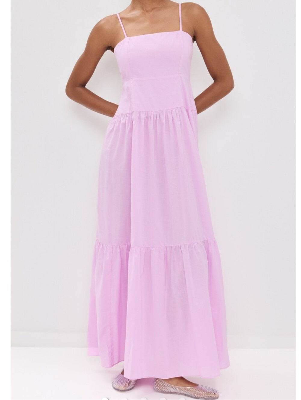 Playa Lucila Pink Square Neck Cotton Maxi Dress